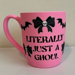 New Cobwebs & Cauldrons pink "Literally Just a Ghoul" soft-touch ceramic mug